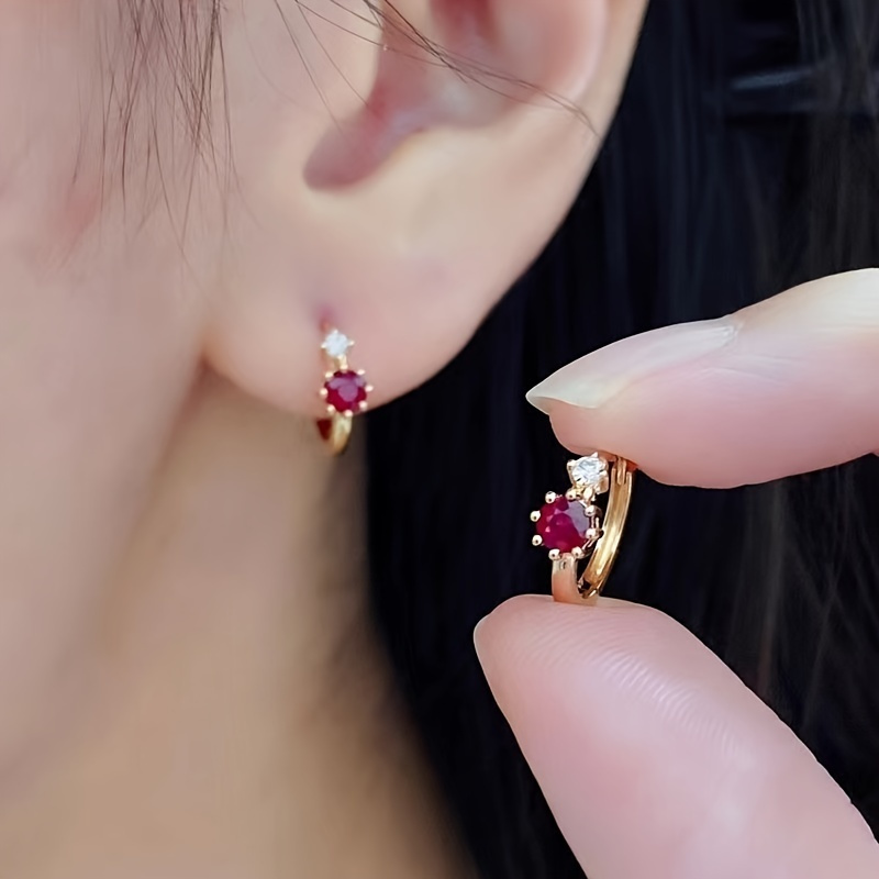 Red Cubic Zirconia Stud Earrings Copper Set for Casual & Special Occasions